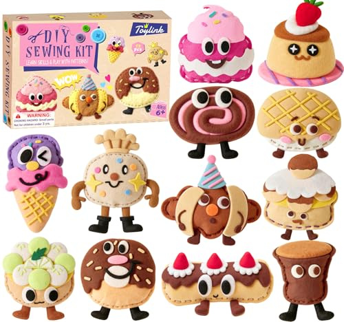 12 Stück Filz Nähset Kinder ab 4 5 6 7 8 Jahre, Basteln Bastelset für Kinder Nähhandwerk Zubehör mit Farbige Stickgarn Füllwatte Kindergeburtstag Kreatives DIY Bastelset Geschenk für Mädchen (Stil 2)