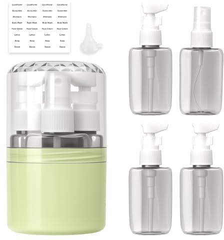 Xiuxhae Dunkle 4-in-1 Reiseflaschen Zum Befüllen Set, Reise Gadgets Flugzeug 50ml pumpspender Mit Etikettenaufklebern, Travel essentials reiseset Stabil Wasserdicht Auslaufsicher Für Reise Büro (Grün)