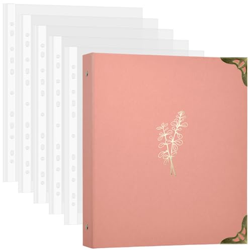 Classeur esthétique et décoratif à 3 anneaux, classeur de présentation avec poche, pochettes en plastique, coins métalliques pour école, maison, bureau, certificat, livre de cuisine, rose