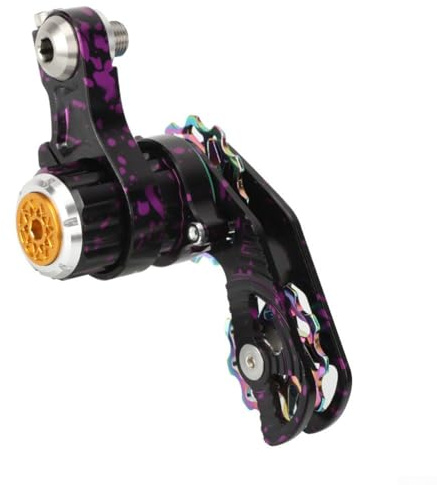 Dolvitrny Tendeur de chaîne en alliage d'aluminium pour VTT DH et AM, roue de guidage 11T réglable à vitesse unique pour tendeur de chaîne de vélo pour cintre de dérailleur arrière (noir violet)