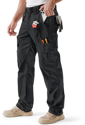 IGOLUMON Work Trousers Men Cargo Trousers Stretch Fit Tactical Work Pants | with Multi-Pockets, Semi Elasticated Waist, for Hiking Climbing Walking Fishing Casual