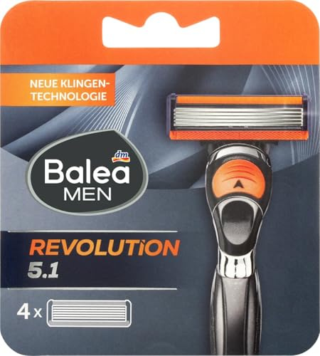 Balea MEN Revolution 5.1 Rasierer, 5-Klingensystem, Gleitstreifen mit Vitamin E, Präzisionstrimmer, 1 Stück (Rasierklingen, Revolution 5.1, 4 St)