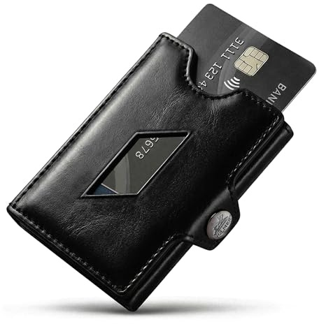 Fa.Volmer ® Slim Wallet aus Echtleder – RFID-Schutz – mit Münzfach – Mini Geldbörse Herren & Damen – kleines Kartenetui – Modell: VO46 (schwarz)