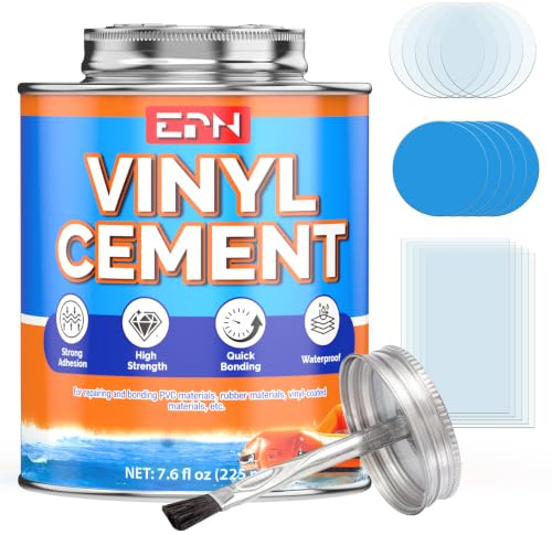 EPN Vinyl Cement, High-Strength Waterproof Pool Liner Repair Kit, 7.6 oz | Clear Adhesive for Pool Liners, Inflatables, Air Mattresses, Tents, Tarps, Kayaks and Other PVC and Vinyl Repairs
