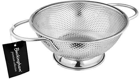 Buckingham Micro-Perforated Colander 18/8 Stainless Steel Deep Strainer Bowl with Footed Base Colander for Kitchen Pasta Spaghetti Noodles Vegetables & Fruits (19.5 cm)