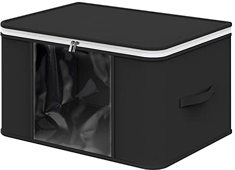 Vinsani Large Capacity Clothes Storage Bag Organizer, Moisture Proof, Black | Large, Foldable Underbed Storage Bag with Double Zip, Clear Window & Reinforced Handles for Clothes & Bedding