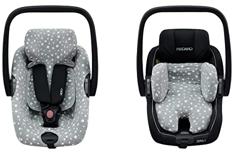 JYOKO KIDS Baumwollbezug kompatibel mit Maxi Cosi Recaro Zero, I-Size (Autositzbezug + Bezug fur Reduzierstück, White Star)
