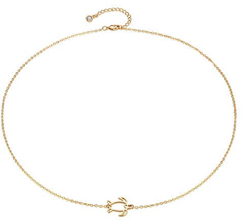 MEVECCO Collier délicat en forme de tortue en or 14 carats pour femme, collier avec pendentif en forme de tortue de mer, en laiton, sans pierre précieuse, Laiton, Pas de gemme