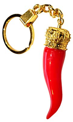 P.S. I Love Italy Italienisches rotes Horn mit goldfarbener Kette, Schlüsselanhänger aus der Italien-Kollektion mit Schlüsselringen und Schlüsselanhängern, toller Chili-Pfeffer-Charm-Rückspiegel