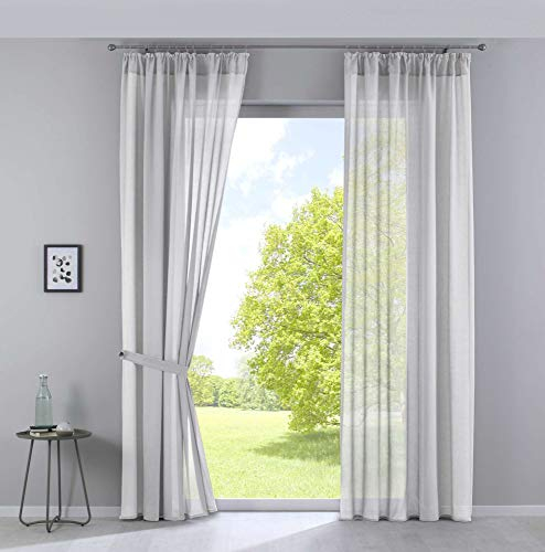 2er Set Gardinen »Nizza« Baumwoll-Voile Halbvoile HxB 254x135 cm Creme Transparent Stores mit Gardinenband und Tuneldurchzug, 2019031-2