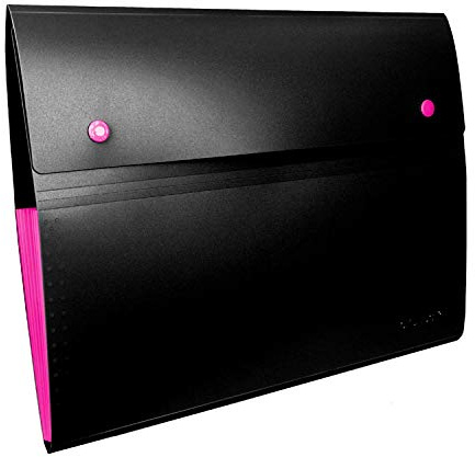 Oxbridge Expanding A4 File Folder 8 Pocket Plastic Accordion File Organiser - Black, Single Folder - Suitable for Home, School or Office Use.