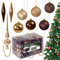 130-teiliges Weihnachtskugeln Set aus Kunststoff - Christbaumschmuck Baumschmuck in Glänzend Glitzernd Matt, braun/Champagner