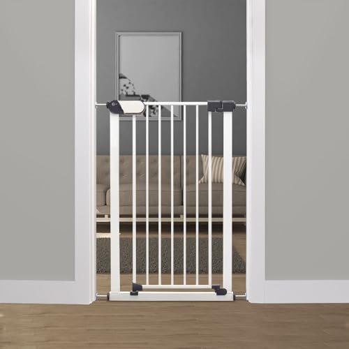 Callowesse Saluki Tall & Narrow 96cm High, Pet Safety Gate and Baby Gate, 65cm-70cm, Pressure Fitted No Screws for Narrow Doorways, Stairs and Hallways. Extensions available. White