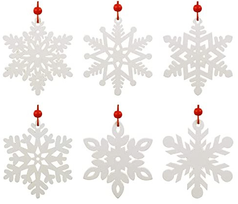 LIHAO 24 Stück Schneeflocken Anhänger Weihnachtsanhänger Holz Christbaum Deko Weihnachtsdeko Weiß Schneeflocken zum Anhänger für Christbaumschmuck Weihnachten Weihnachtsbaum Deko