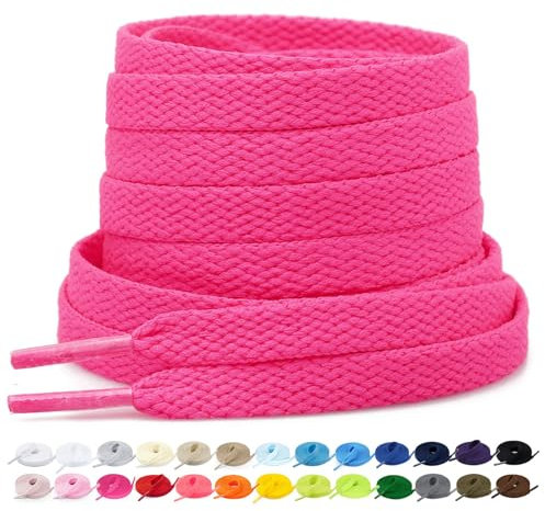 Stepace 2 Paires - Lacets Plats pour Chaussures, Lacets de Remplacement de 8 mm de Qualité Supérieure pour Chaussures de Sport, Chaussures de Ville Rose fluo 120 cm
