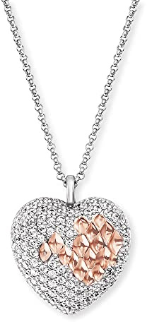 Engelsrufer Damen Halskette aus Sterling Silber und Herz Anhänger Bicolor in Silber und Roségold - besetzt mit 58 Zirkonia Steinen - in drei Längen verstellbar - Länge: 60cm
