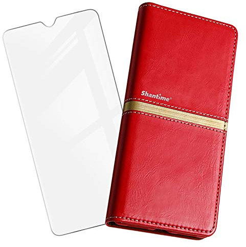 KJYF Coque pour Wiko Power U30 (6.82), Silicone Etui Housse + Verre Trempé Film Protection écran avec, La Fonction Stand à Rabat Porte-Monnaie PU Cuir Cover Flip Case - Red