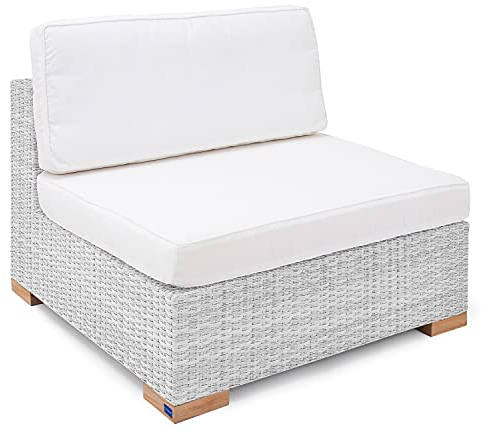 Garland Poly Rattan Loungesessel Havanna Rückenlehne Auflagen 95x92x63 cm Teak Holz Alu Sessel Garten Lounge Mittel-Modul - Weiß Grau