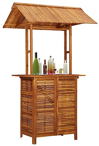 CHAHO Bartisch Holz Stehtisch Garten Bistrotisch Rustikal Holzstehtisch Gartentisch Outdoor-Bartisch mit Dach 122×106×217 cm Akazie Massivholz