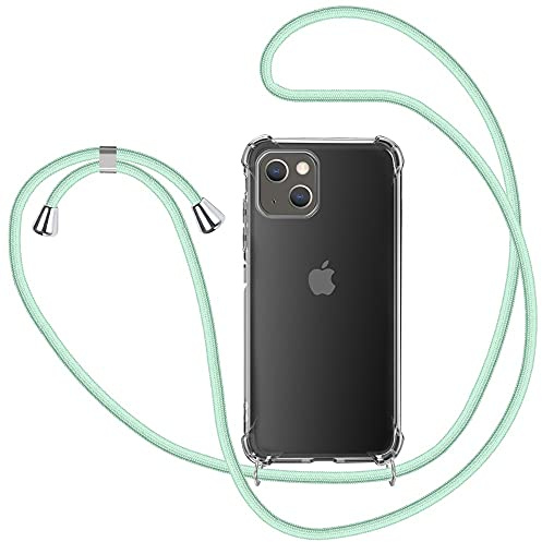 XTCASE für iPhone 13 Hülle mit Band, Transparent Handyhülle Stossfest Schutzhülle - Schnur mit Case zum Umhängen in Grün
