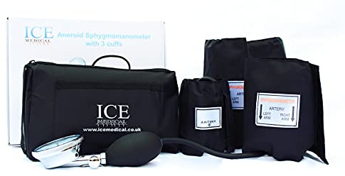 ICE Medical Maual Aneroid Blood Pressure Monitor Kit - Sphygmomanometer 3 Cuffs Included with Adult, Child and Large Adult Cuff