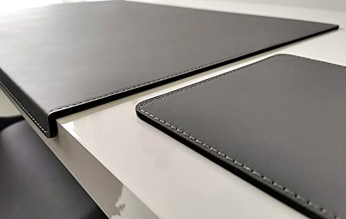 Gewinkelte Schreibtischunterlage mit Kantenschutz +Mauspad Echt Leder Rindsleder 60cm x 38cm Grau