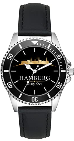 KIESENBERG Herrenuhr Hamburg Skyline Fan Armbanduhr Geschenk Analog Quartz Lederarmband Uhr L-21189