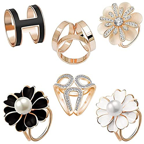 6 Stück Broschen Clip für Schal, aus Metall mit Ring aus Stoff, Ring für Schal, drei Ringe, Schal, Schnalle für Brautkleider, Taschen, Kleidung, Hüte, Schals, One Size, Metall, Strass, Nein