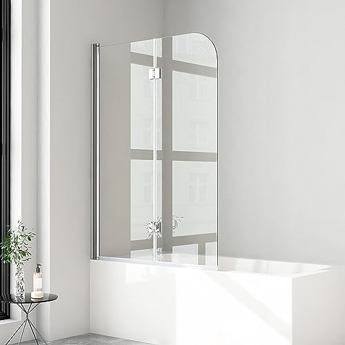 Duschwand für badewanne 100x140cm 2-teilig Faltwand für Badewanne, Glas Duschwand Badewannenaufsatz Duschtrennwand Duschabtrennung mit 6mm Nano Glas