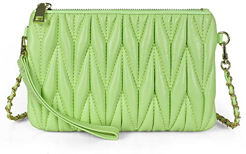 befen Damen-Leder-Handgelenk-Clutch, Handy-Geldbörse, Lammfell, gesteppt, Damen-Crossbody-Handtaschen mit Handgelenkschlaufe und Schultergurt, Crossbody Mintgrün, Small