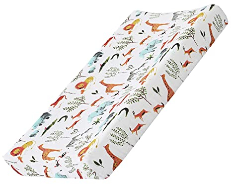 Matelas de berceau de couverture de coussin à langer floral de bébé, couverture de table à langer de tissu extensible pour nourrisson 32''X 16'' (Forêt de dinosaures)