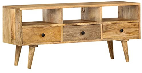 vidaXL Meuble TV Armoire Basse avec 3 Tiroirs Meuble Multimédia Armoire Stéréo Salle de Séjour Salon Maison 110x36x50 cm Bois de Manguier Massif
