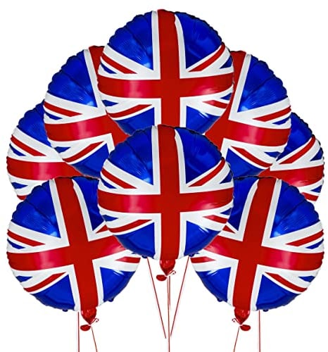 SHATCHI 10 x große Union Jack-Folienballon, 45,7 cm, Heliumfüllung, Großbritannien, King Charles III, Krönung, Grill, Straße, Party, Sport, königliche Veranstaltungen, Dekoration, Rot, Weiß, Blau