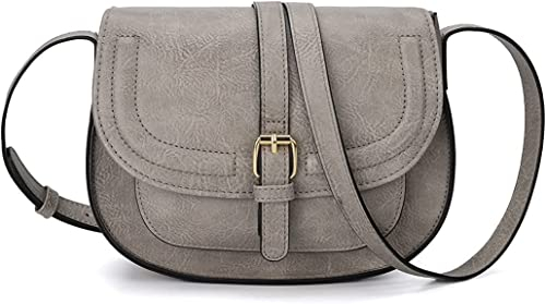 AFKOMST Umhängetasche für Damen, kleine Umhängetasche und Umhängetasche, Vintage-Sattelhandtaschen, veganes Leder, hellgrau