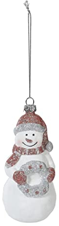Inge-glas Christbaumschmuck Kunststoff Schneemann 14cm mit Adventskranz Weihnachtskugeln weiß Altrosa