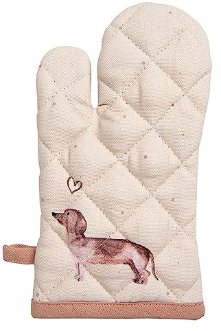 Clayre & Eef Ofenhandschuh 18x30 cm Beige Baumwolle Dackel Ofenhandschuh