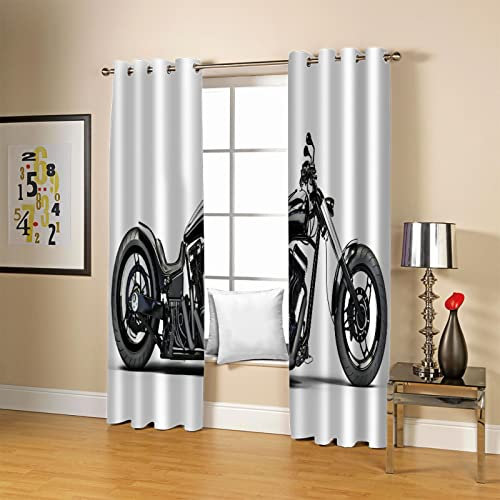 Verdunkelungsvorhang Kinderzimmer Junge Mädchen Mit Ösen Gardinen Schlafzimmer Thermo Vorhänge Hitzeschutz Schwarz-Weiß-Motorrad 2Er Set 280X260Cm Blickdichte Vorhänge Schlafzimmer Sonnenabweisende