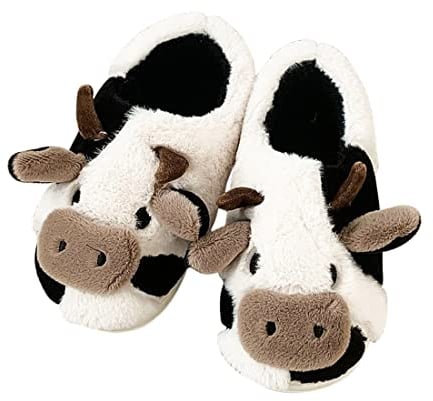 Adisputent Kuh Hausschuhe Flaumig Damen Herren Cow Slippers Plüsch Pantoffeln Tiere Niedliche Cartoon Hauspantoffeln Winter Kuschelige Warme Schuhe Indoor Mädchen Frauen Kuh Geschlossen EU 41-42