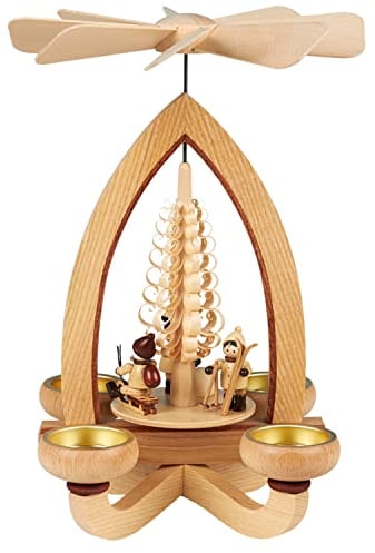 Seiffener Volkskunst | Erzgebirgische Teelichtpyramide klassisch | 28 cm Weihnachtspyramide | traditionelle Volkskunst aus dem Erzgebirge | Weihnachtsmotiv