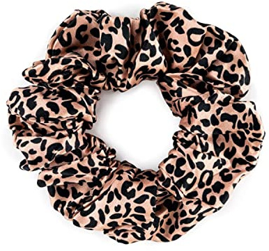 Waterlily Scrunchie 100% Mulberry Silk 22momme Hair Ties Scrunchies for Women Girls Soft Natural Large (Leopard Rose Gold)