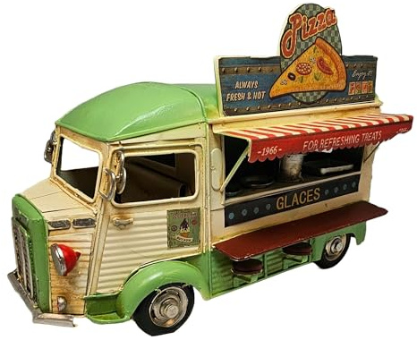 DynaSun Vintage Metall Fast Food Truck LKW Modell im Retro Stil, Sammlerstück, Maßstab, Länge 28 cm