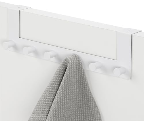 Navaris Perchero para puerta - Colgador para puertas de hasta 4 cm con 6x gancho - Percheros sin agujeros para baño dormitorio - 39 x 11 cm - Blanco