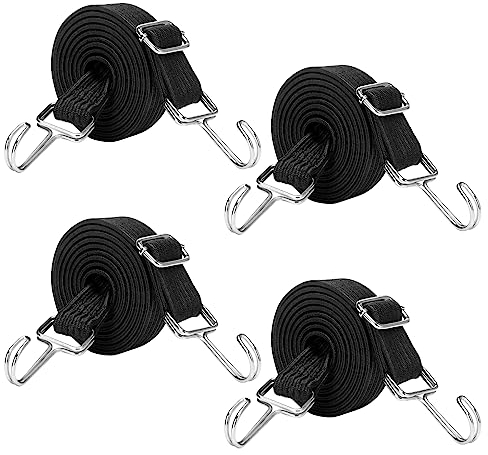 Cozlly 4 Pezzi Elastico con Gancio, Corde Elastiche Regolabili, Cinghie di Fissaggio per Bagagli, Corde Elastiche Piatte, Cinghie Elastiche Nero per Bici Auto Portapacchi Trasporto Campeggio (2M)