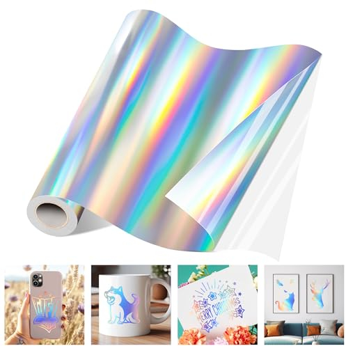 JAVIGA Vinylfolie Plotter Holografisch Silber 30,5 x 183cm, Plotterfolie Vinyl Rolle für Cricut, Wasserfest Selbstklebende Folie für DIY-Aufkleber, Tasse, Geburtstage,Bastelprojekte