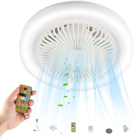 Firulab Techo LED con Luces, Luz Techo Control Remoto E27 Base Techo Tranquilo, Tiempo, LED 3 Colores y 3 velocidades