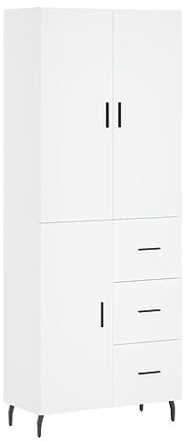 vidaXL Highboard, Sideboard mit viel Stauraum, Kommode Schrank für Wohnzimmer, Anrichte Beistellschrank Metallbeine, Modern, Weiß Holzwerkstoff
