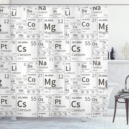 ETERIO Tenda Doccia 200X200 cm Tavola Periodica, 3D Tavola Periodica Tenda Doccia Antimuffa Impermeabile, Tenda da Doccia in Poliestere Lavabile con 12 Ganci per Vasca da Bagno Moderna