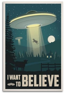 AZTU Vintage Ufo Poster I Want To Believe Dekorative Leinwand Familie Schlafzimmer Kunstwerk Bild Gemälde 50 x 75 cm