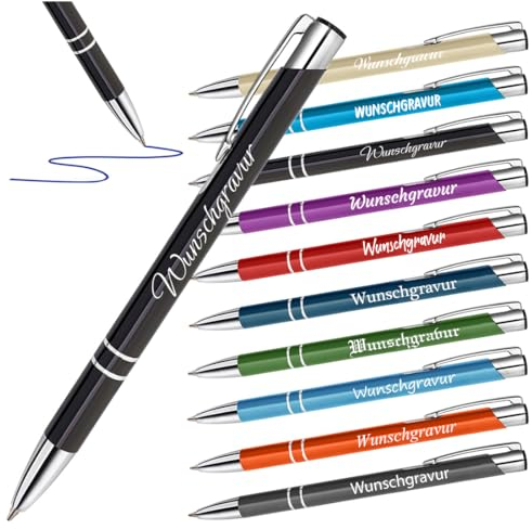 polar-effekt 50 Stück Kugelschreiber aus Metall in Schwarz mit Gravur - Werbekugelschreiber für Büro und Haushalt - rutschfester Griff - nachfüllbarer Kuli