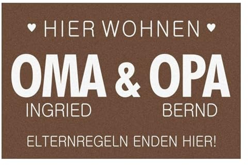 Geschenke.de Personalisierte Fußmatte Elternregeln Enden Hier 40x60 braun – Geschenk für Oma & Opa – Rutschhemmend – Geschenkidee für Großeltern – für Innen & Außen – Velour Filz